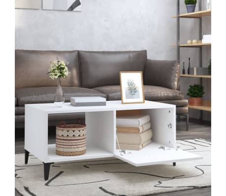 vidaXL Table basse blanc 90x50x40 cm bois d'ing&eacute;nierie