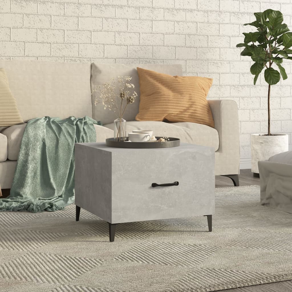 vidaXL Stolik kawowy z metalowymi nogami, szaro�� betonu, 50x50x40 cm