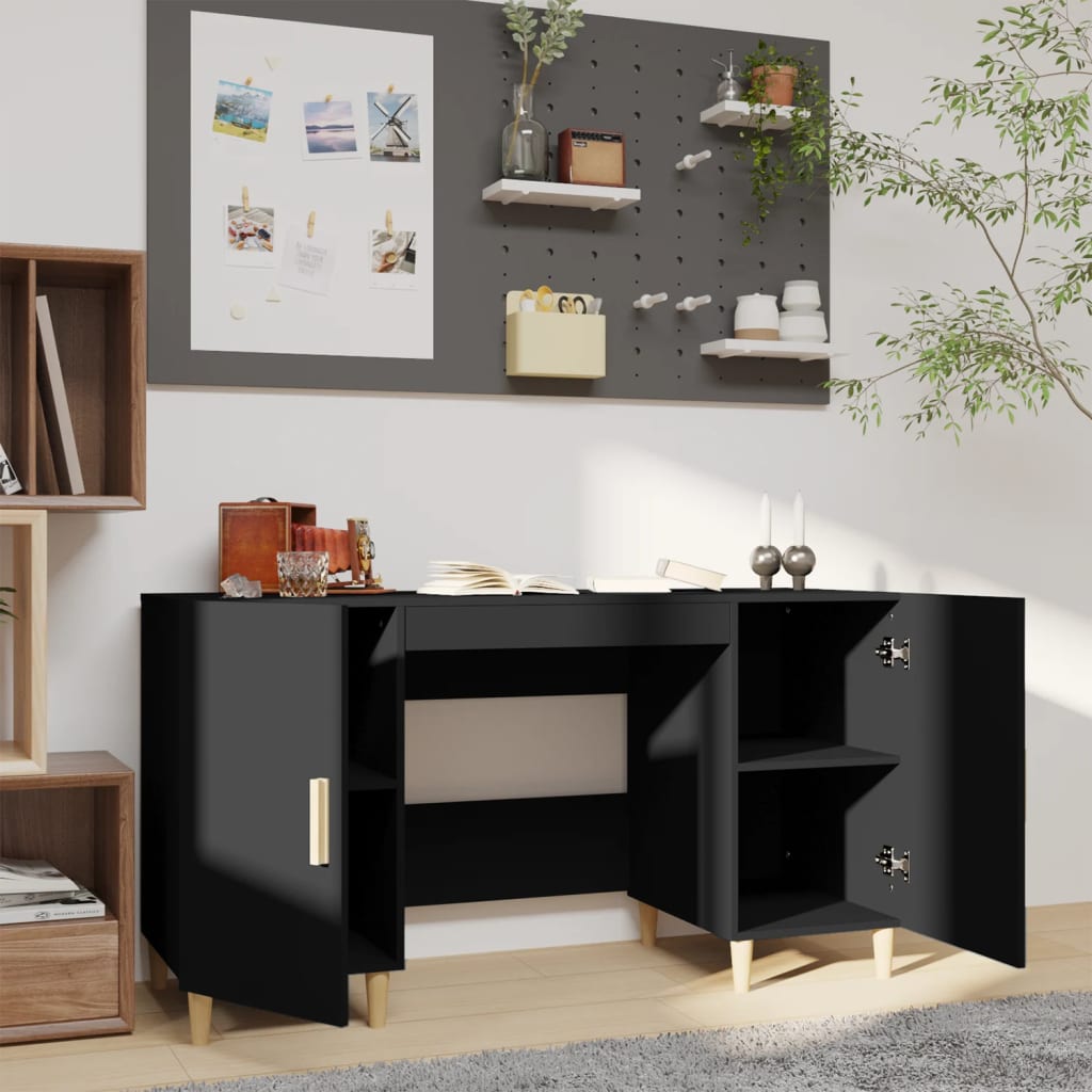 vidaXL Bureau 140x50x75 cm bewerkt hout zwart afbeelding