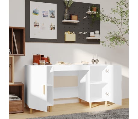 vidaXL Desk High Gloss White 140x50x75 cm Engineered Wood