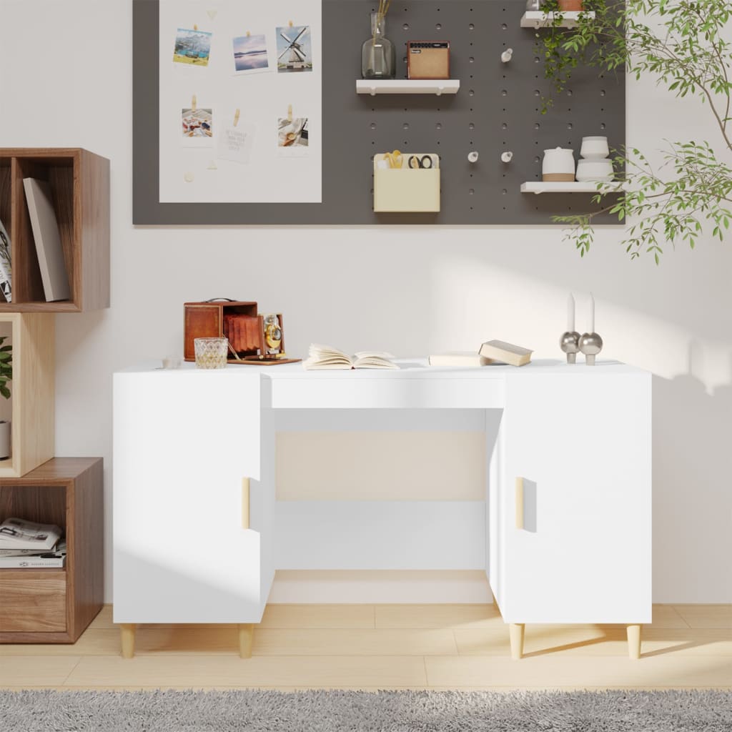 Bureau Blanc brillant 140x50x75 cm Bois d'ingénierie