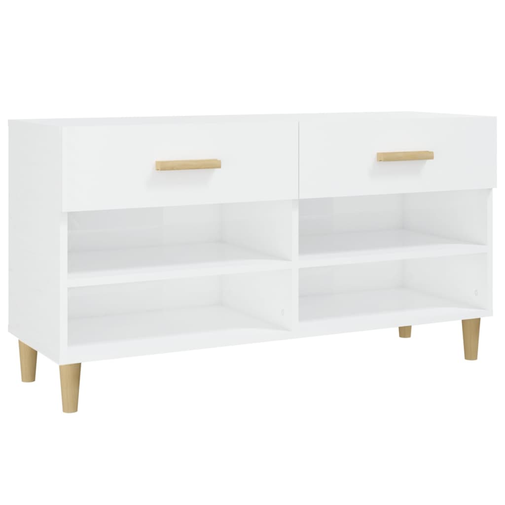 vidaXL Botník bílý s vysokým leskem 102x35x55 cm kompozitní dřevo
