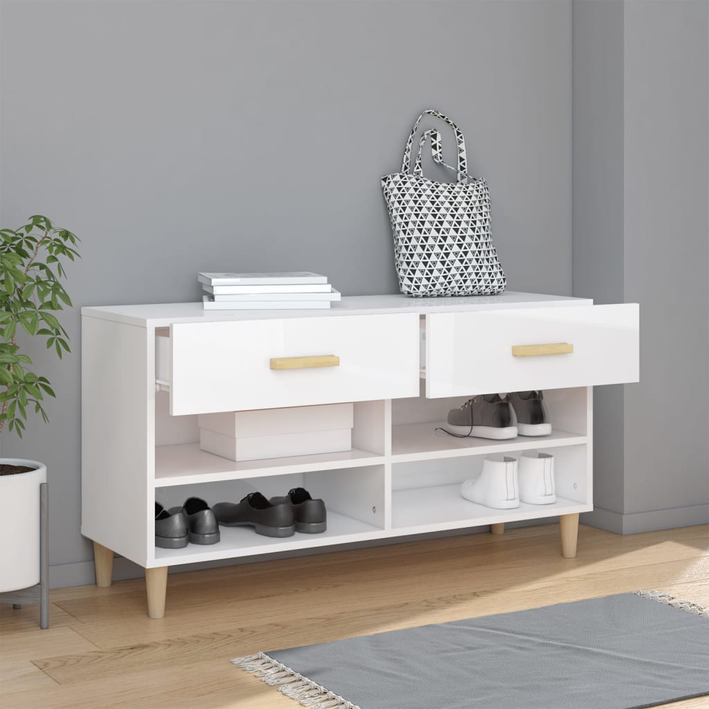 vidaXL Pantofar, alb extralucios, 102x35x55 cm, lemn compozit