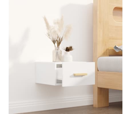 vidaXL Veggmontert nattbord høyglans hvit 35x35x20 cm