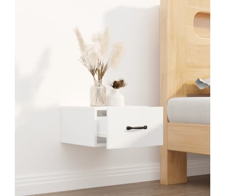 vidaXL Table de chevet murale Blanc brillant 35x35x20 cm