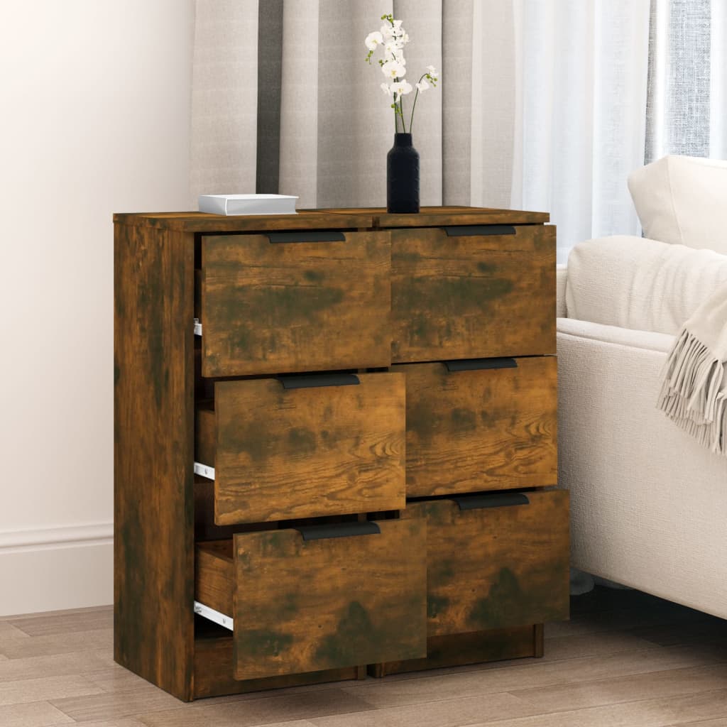 Thumbnail - vidaXL Sideboards 2 Stk. Räuchereiche 30x30x70 cm Holzwerkstoff