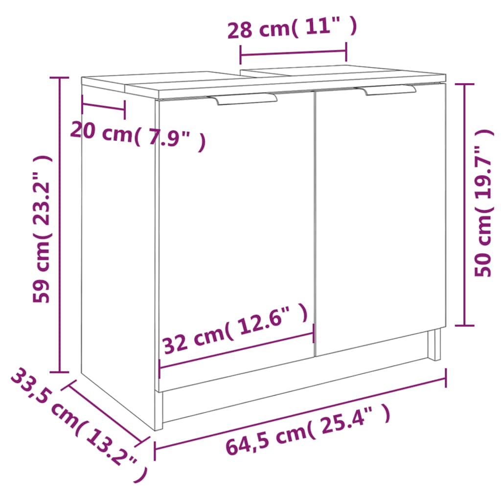 imagem de vidaXL Armário casa de banho 64,5x33,5x59 cm madeira sonoma cinza11