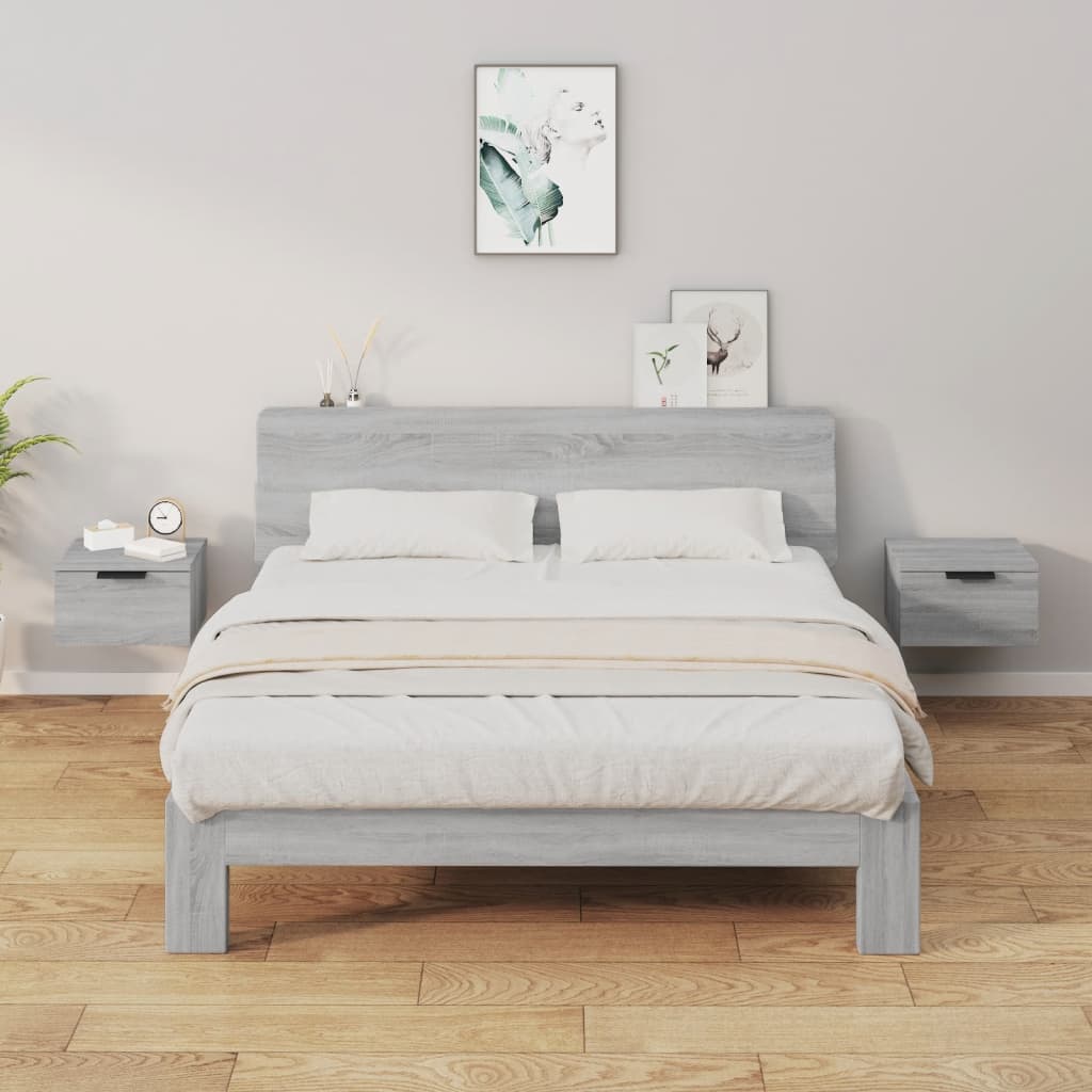 vida XL Wand-Nachttische 2 Stk. Grau Sonoma 34x 30x 20 cm
