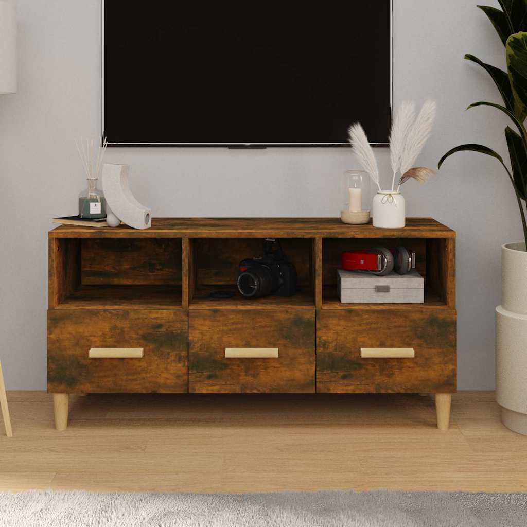 vidaXL tv-bord 102x36x50 cm konstrueret træ røget egetræsfarve