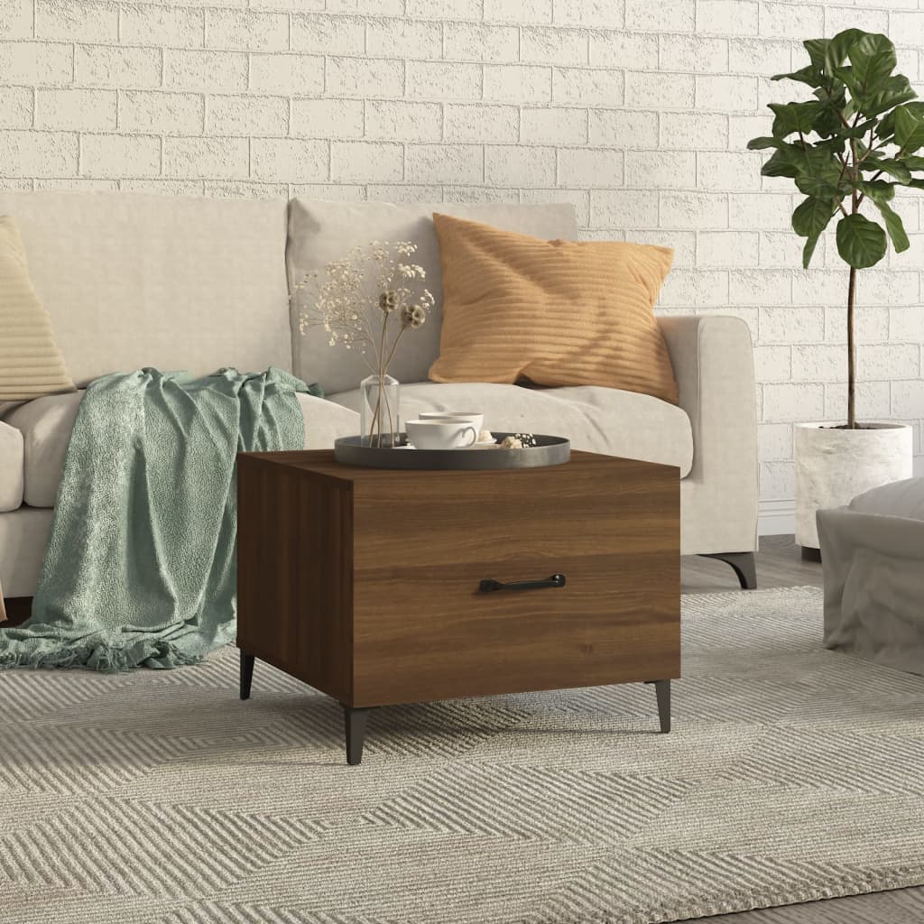 vidaXL sofabord med metalben 50x50x40 cm brun egetræsfarve