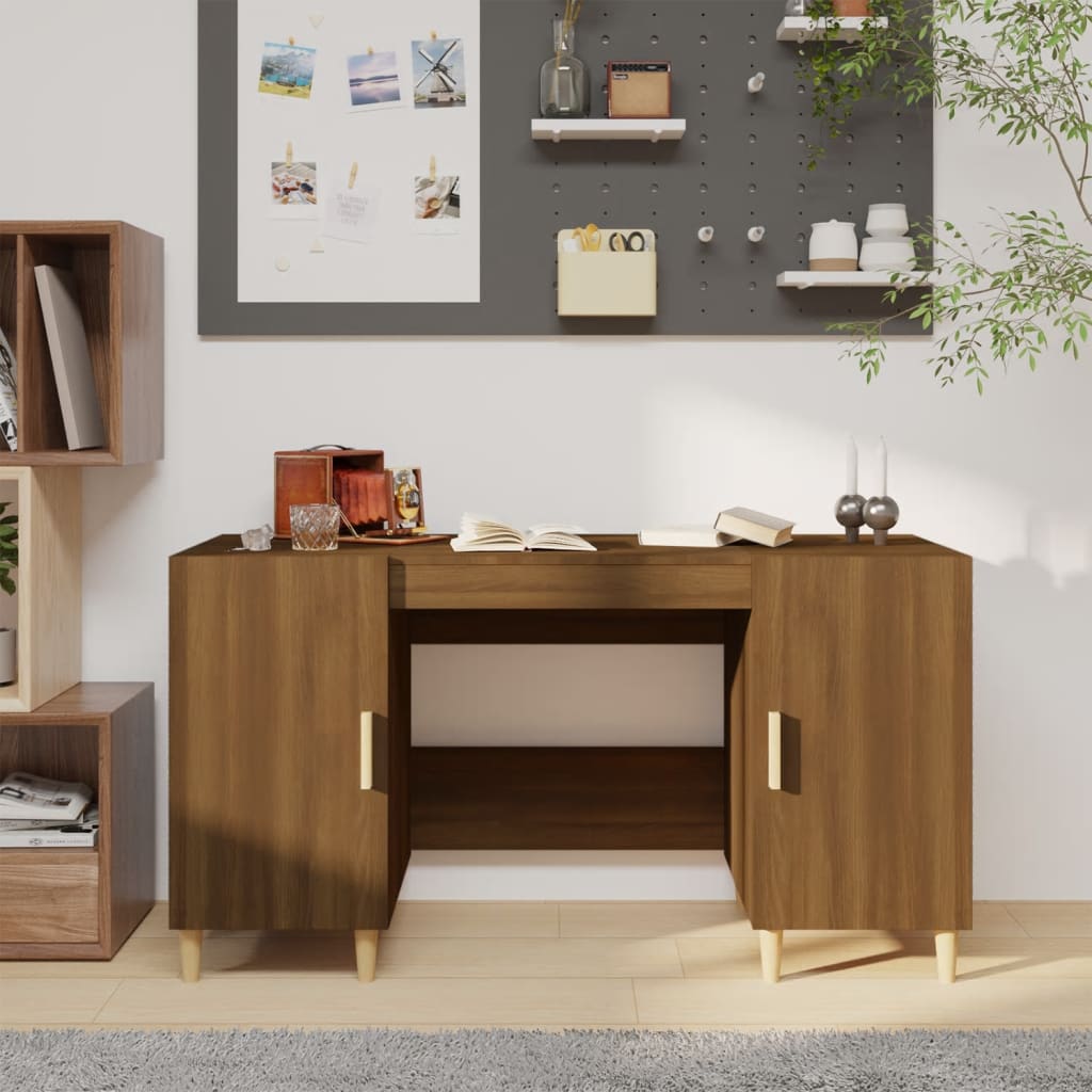 Schreibtisch Braun Eichen-Optik 140x50x75 cm Holzwerkstoff-1