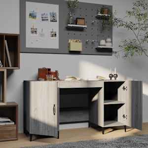 vidaXL Skrivebord gr&aring; sonoma 140x50x75 cm konstruert tre