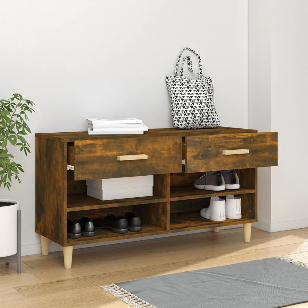 vidaXL Schoenenkast 102x35x55 cm bewerkt hout gerookt eikenkleurig afbeelding