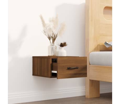 vidaXL Нощно шкафче за стенен монтаж, кафяв дъб, 35x35x20 см