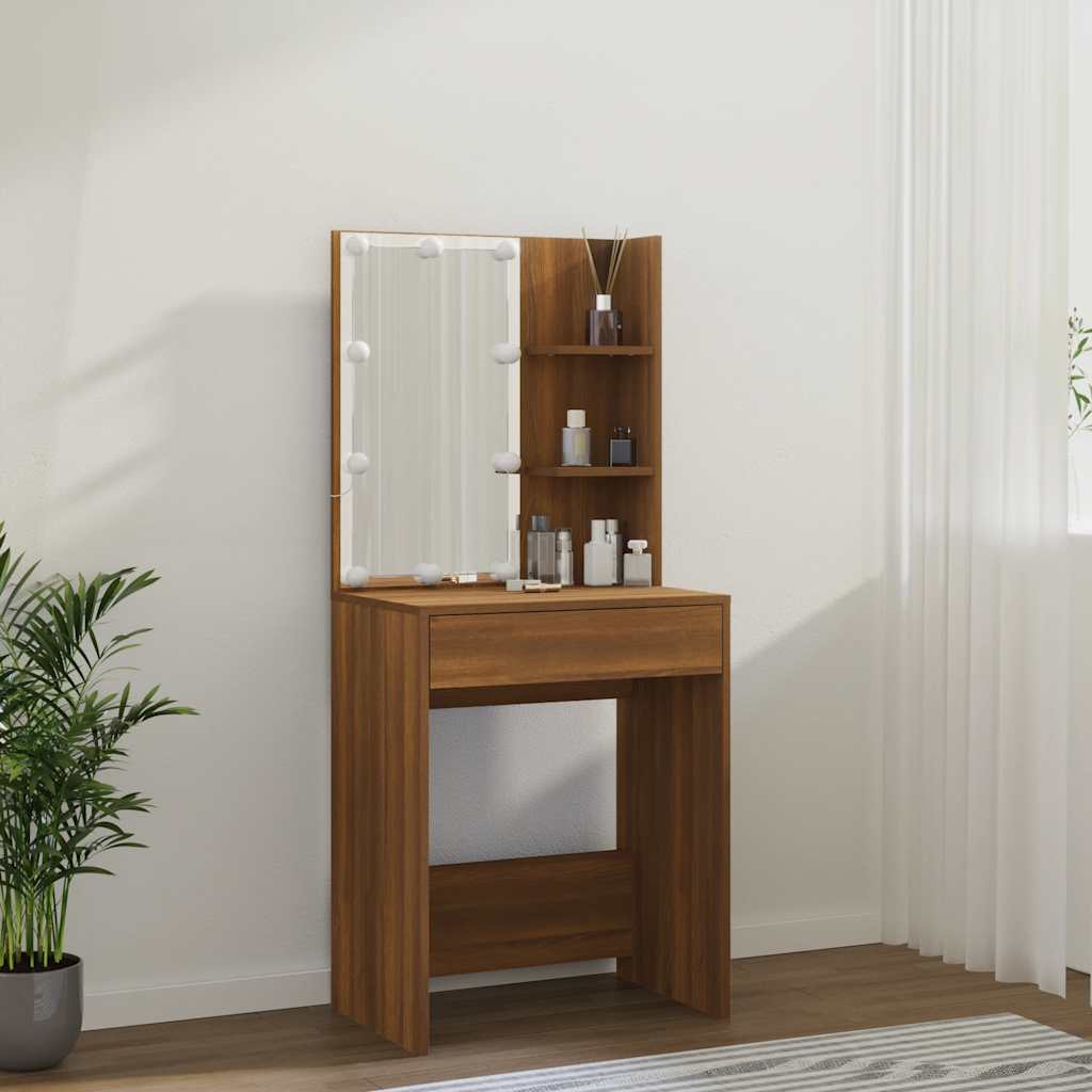 Toaletní stolek s LED hnědý dub 60 x 40 x 140 cm - obrázek 14
