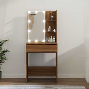 Toaletní stolek s LED hnědý dub 60 x 40 x 140 cm - obrázek 1