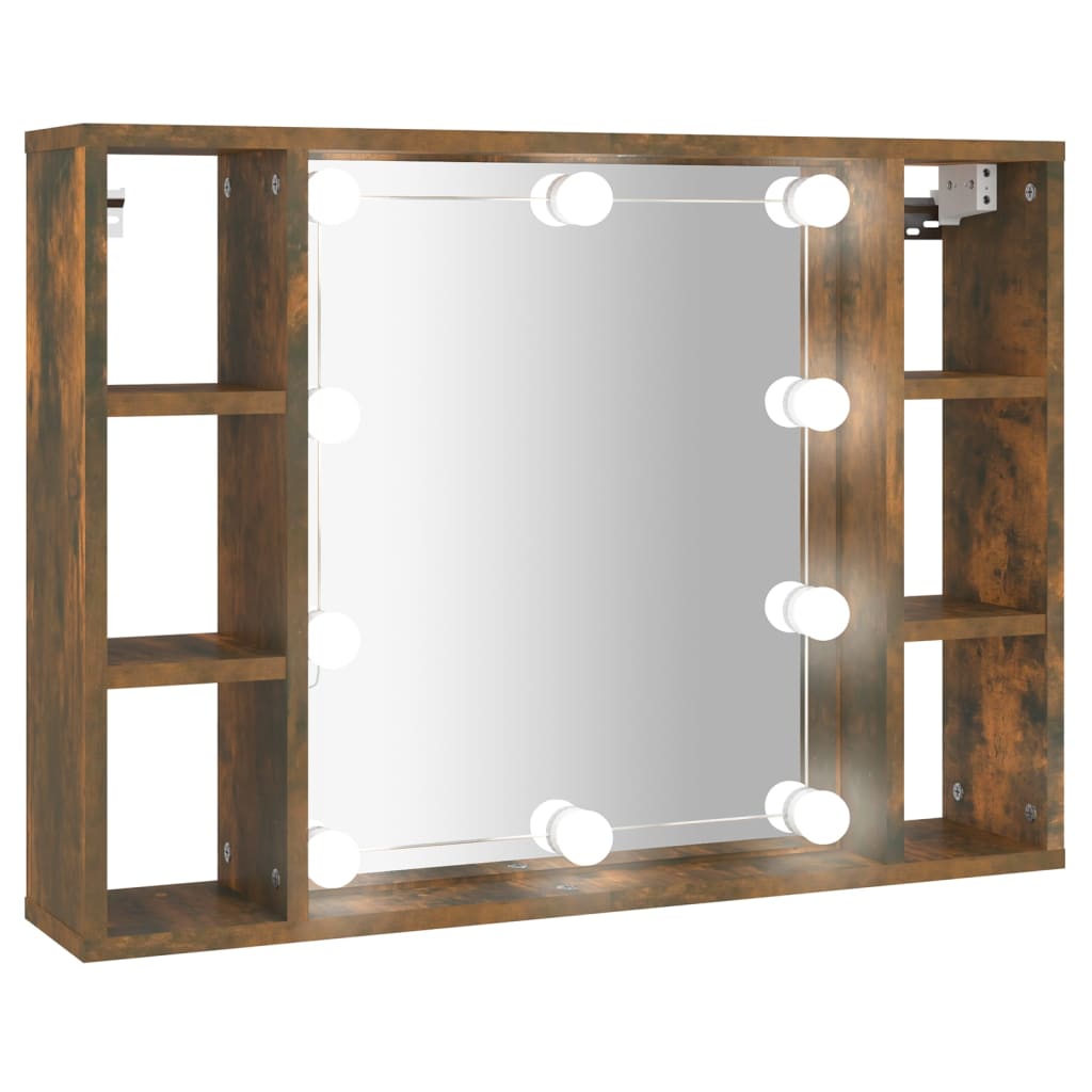  Zrkadlová skrinka s LED dymový dub 76x15x55 cm