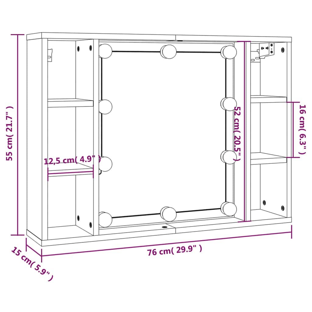 Mirror Cabinet with LED Bedroom Wall-mounted Makeup Cosmetic Mirror vidaXL - Picture 16 of 24