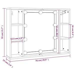 Zrcadlová skříňka s LED kouřový dub 76 x 15 x 55 cm - obrázek 15