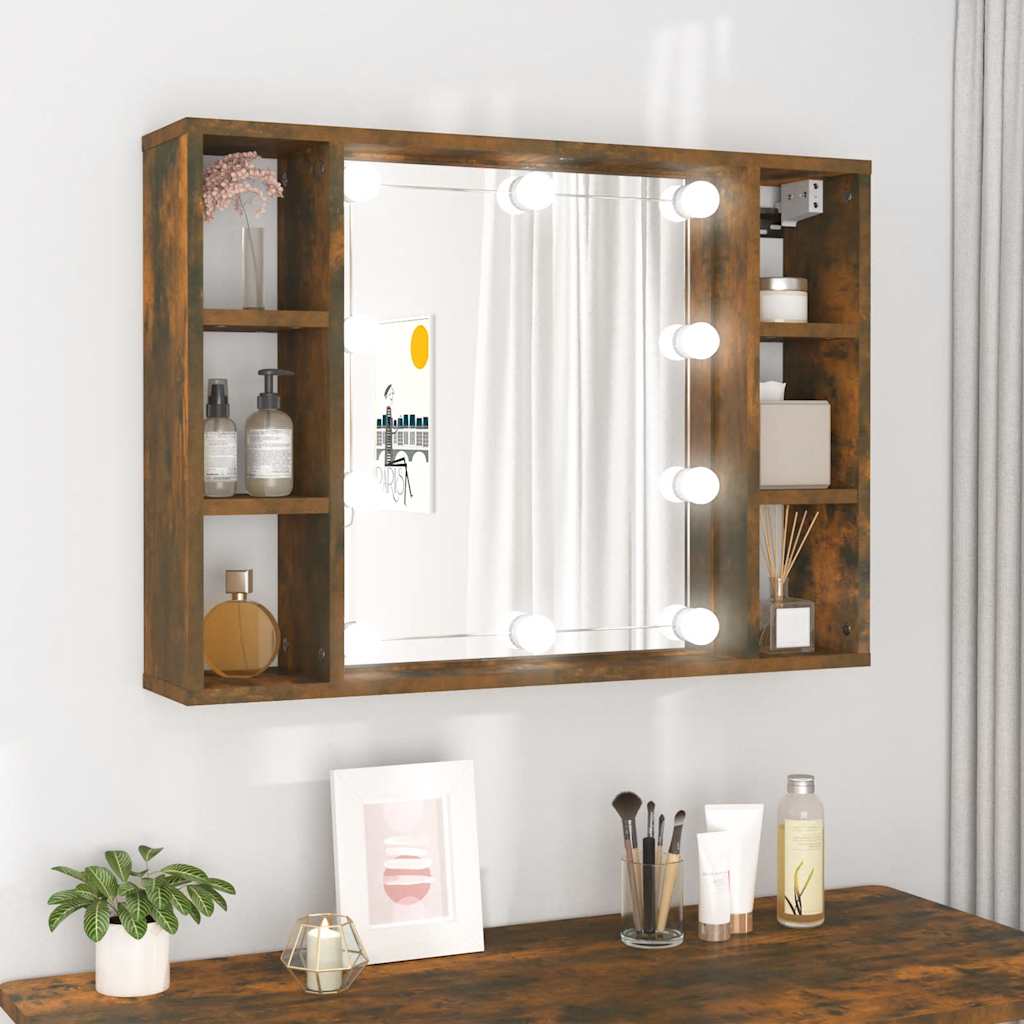 vidaXL Spiegelschrank mit LED Räuchereiche 76x15x55 cm