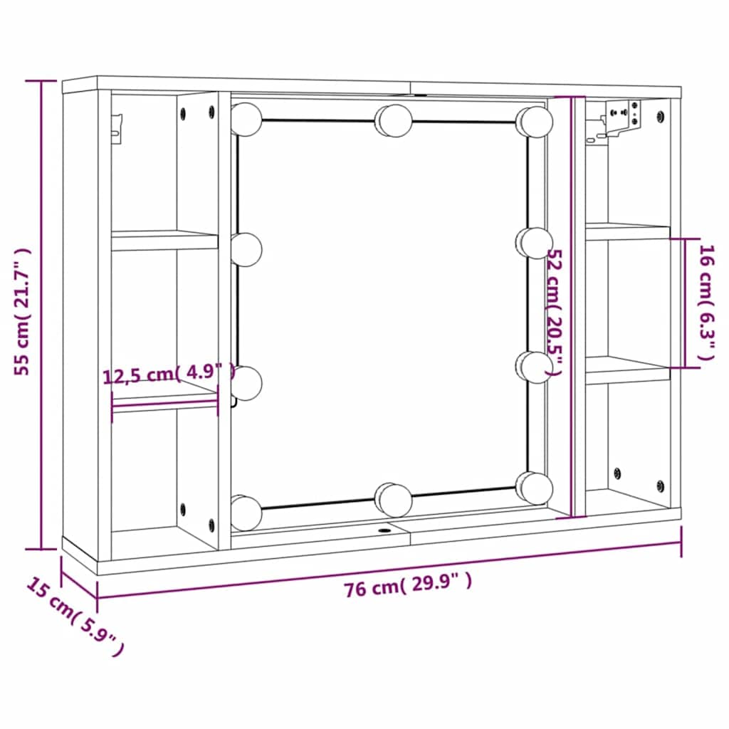 Zrcadlová skříňka s LED šedá sonoma 76 x 15 x 55 cm - obrázek 15