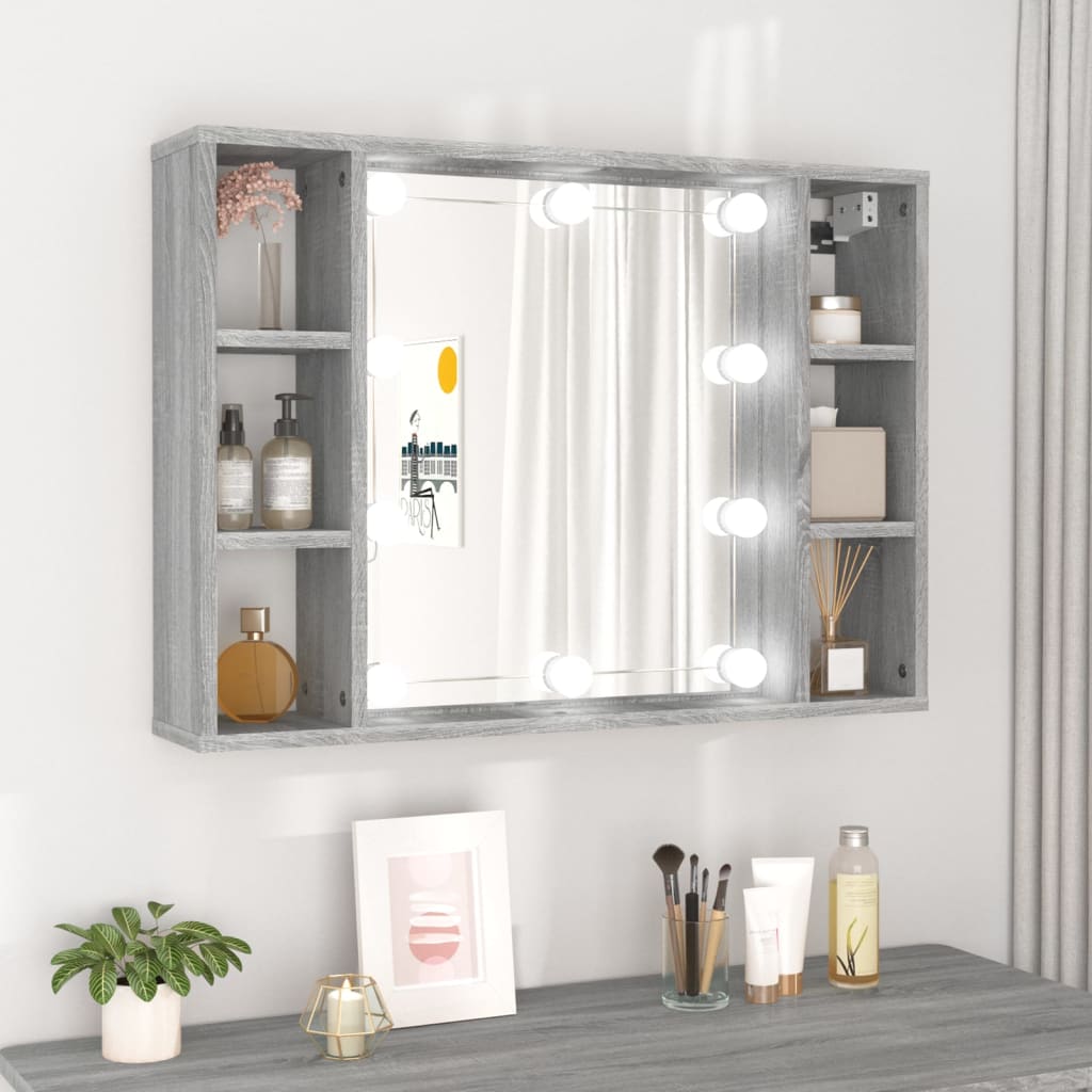 vidaXL Dulap cu oglindă și LED, gri sonoma, 76x15x55 cm