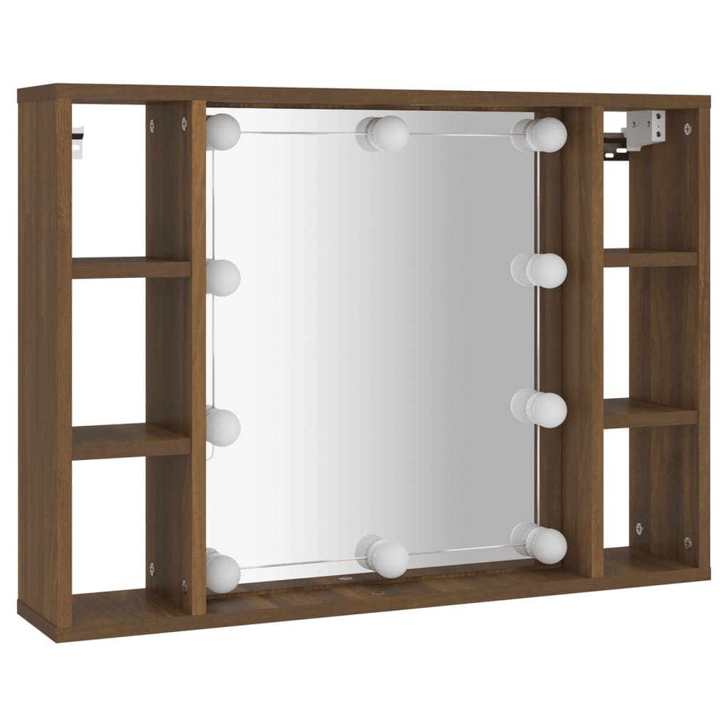vidaXL Spiegelkast met LED-verlichting 76x15x55 cm bruin eikenkleur afbeelding