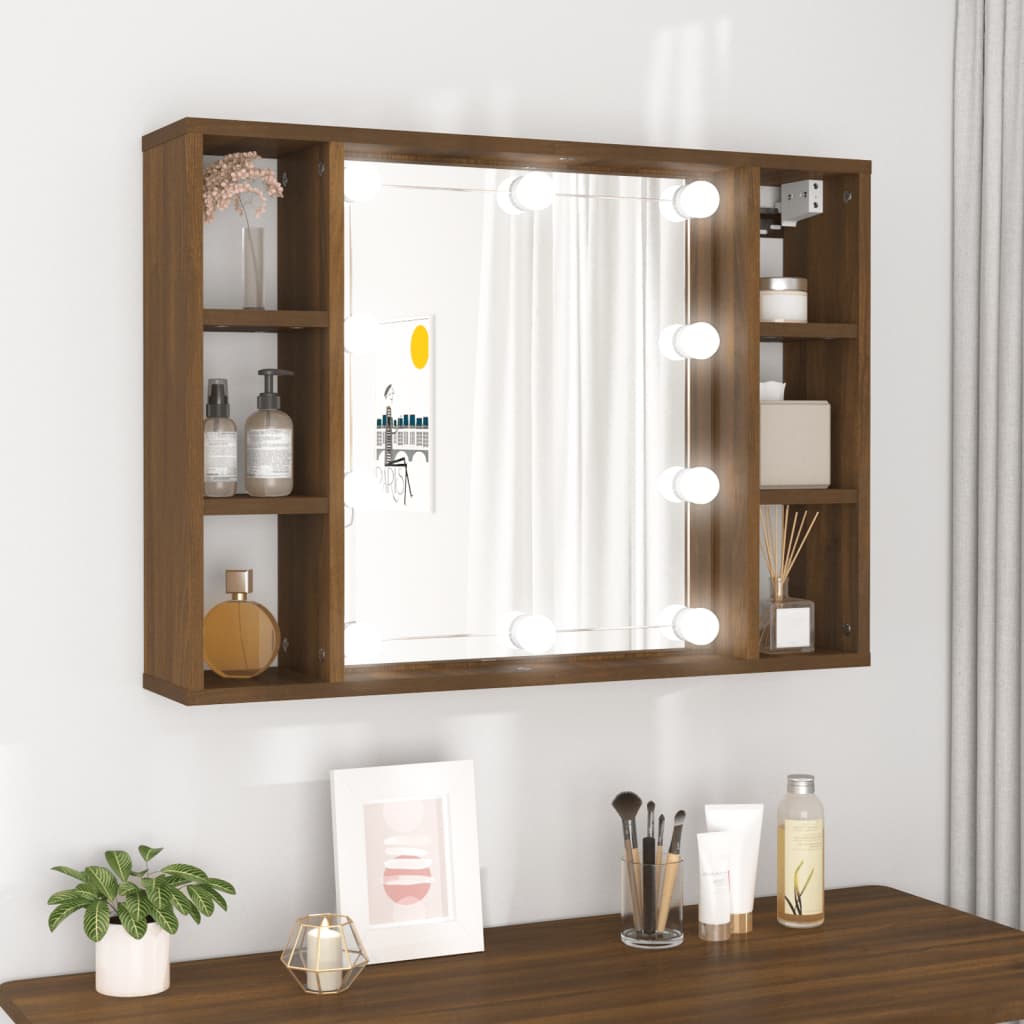 vidaXL Szafka z lustrem i owietleniem LED, brzowy db, 76x15x55 cm
