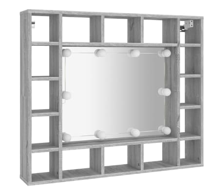 vidaXL Dulap cu oglindă și LED, gri sonoma, 91x15x76,5 cm