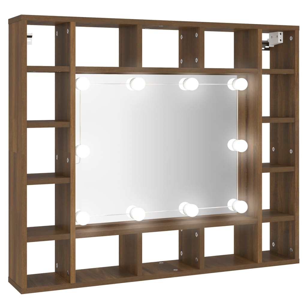 vidaXL Zrcadlová skříňka s LED hnědý dub 91 x 15 x 76,5 cm