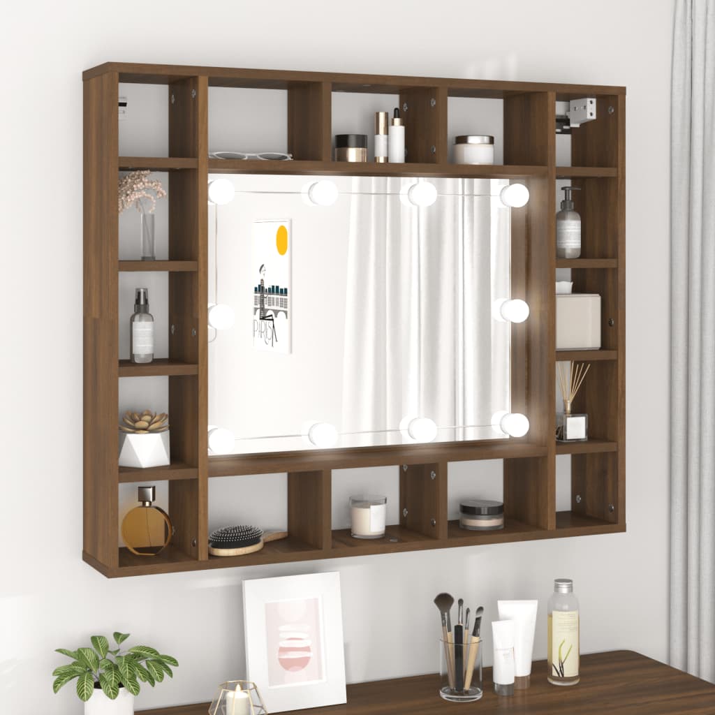 Thumbnail - vidaXL Spiegelschrank mit LED Braun Eiche-Optik 91x15x76,5 cm