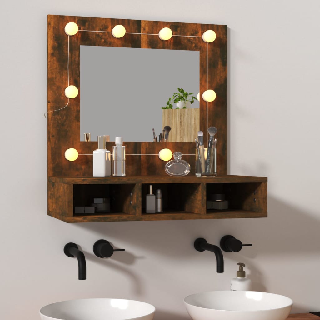 vidaXL Armoire à miroir avec LED Chêne fumé 60x31,5x62 cm