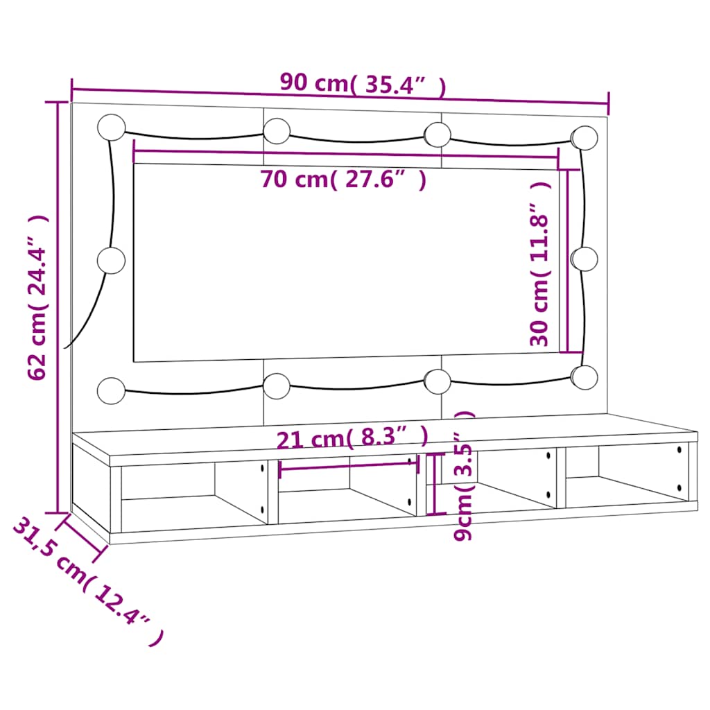 Zrcadlová skříňka s LED kouřový dub 90 x 31,5 x 62 cm - obrázek 14