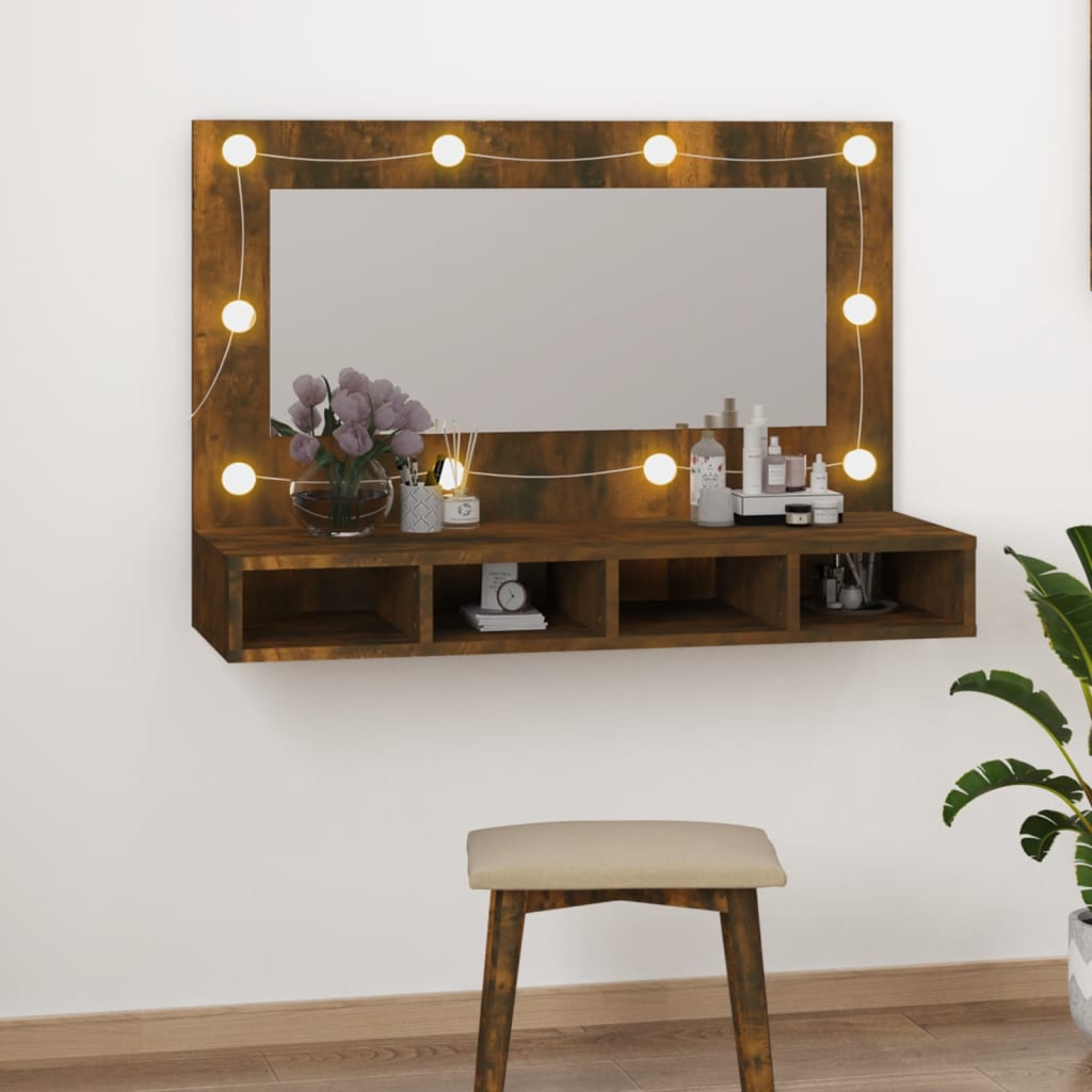 Spiegelschrank mit LED Räuchereiche 90×31,5×62 cm