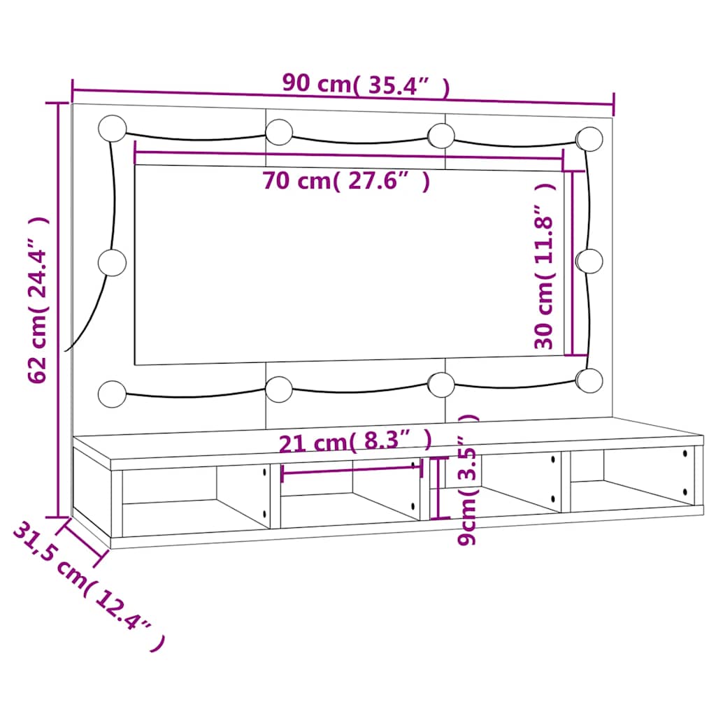 Zrcadlová skříňka s LED šedá sonoma 90 x 31,5 x 62 cm - obrázek 14