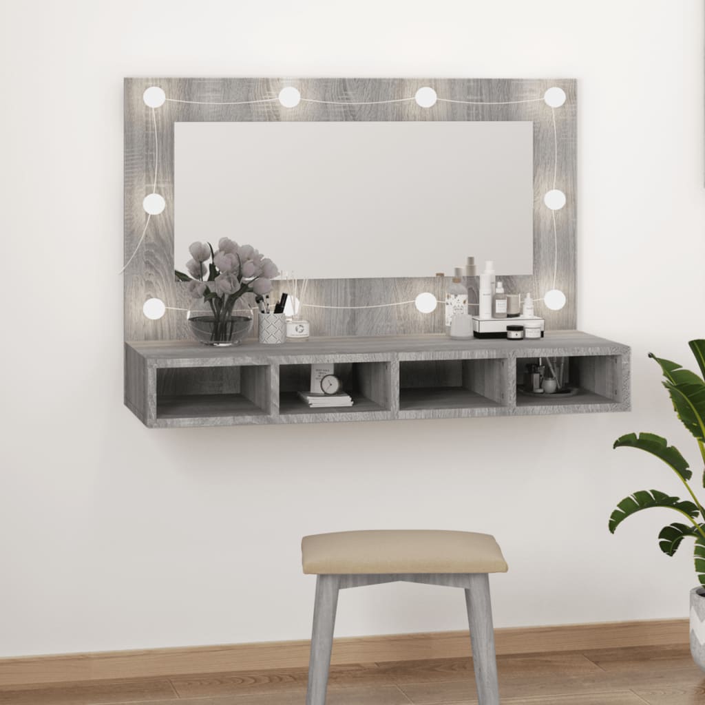 Spiegelschrank mit LED Grau Sonoma 90×31,5×62 cm