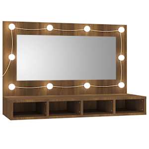 vidaXL peegelkapp pruun tamm LEDiga 90x31,5x62 cm