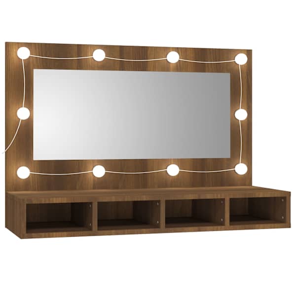 vidaXL peegelkapp pruun tamm LEDiga 90x31,5x62 cm