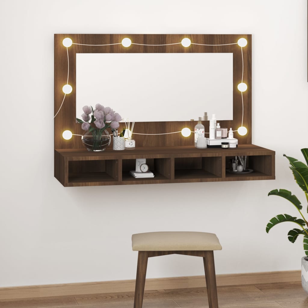 Spiegelschrank mit LED Braun Eiche-Optik 90×31,5×62 cm