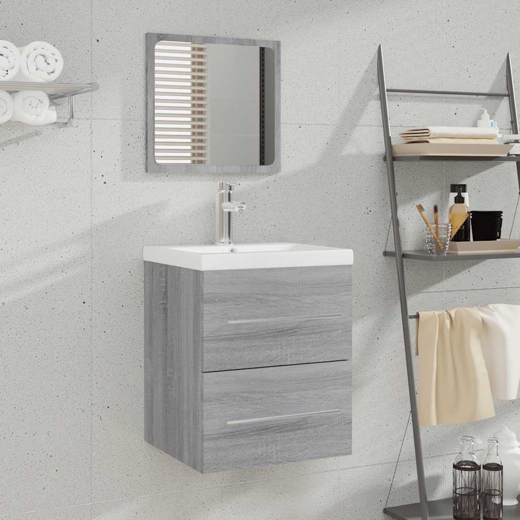 vidaXL Badschrank mit Spiegel Grau Sonoma 41x38,5x48 cm