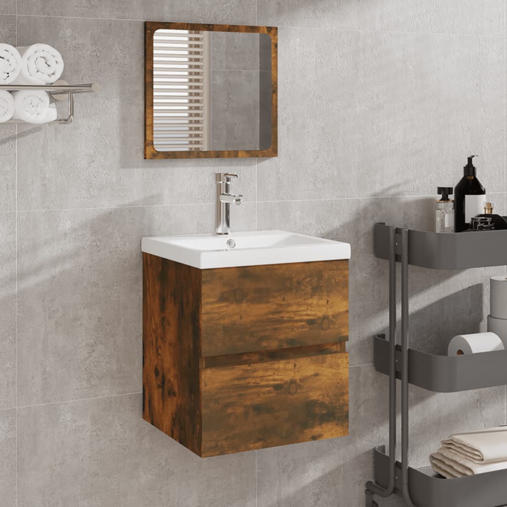 vidaXL Dulap de baie cu oglindă, stejar fumuriu, lemn prelucrat