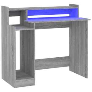 vidaXL kirjutuslaud LED-tuledega, hall Sonoma tamm, 97 x 45 x 90 cm