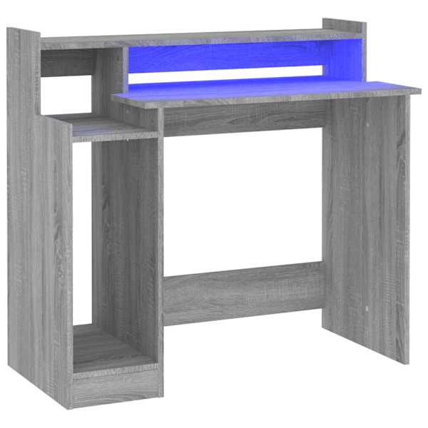 vidaXL kirjutuslaud LED-tuledega, hall Sonoma tamm, 97 x 45 x 90 cm