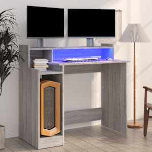 Psací stůl s LED světly šedý sonoma 97x45x90cm kompozitní dřevo - obrázek 1