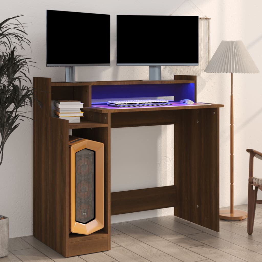 Schreibtisch mit LEDs Braun Eiche-Optik 97x45x90 Holzwerkstoff-1