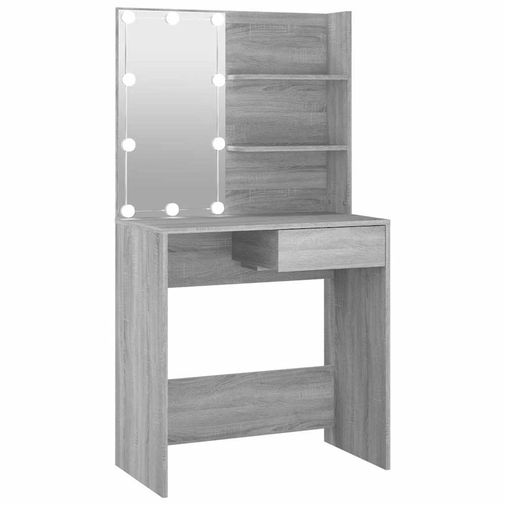 vidaXL Toaletní stolek s LED šedý sonoma 74,5 x 40 x 141 cm