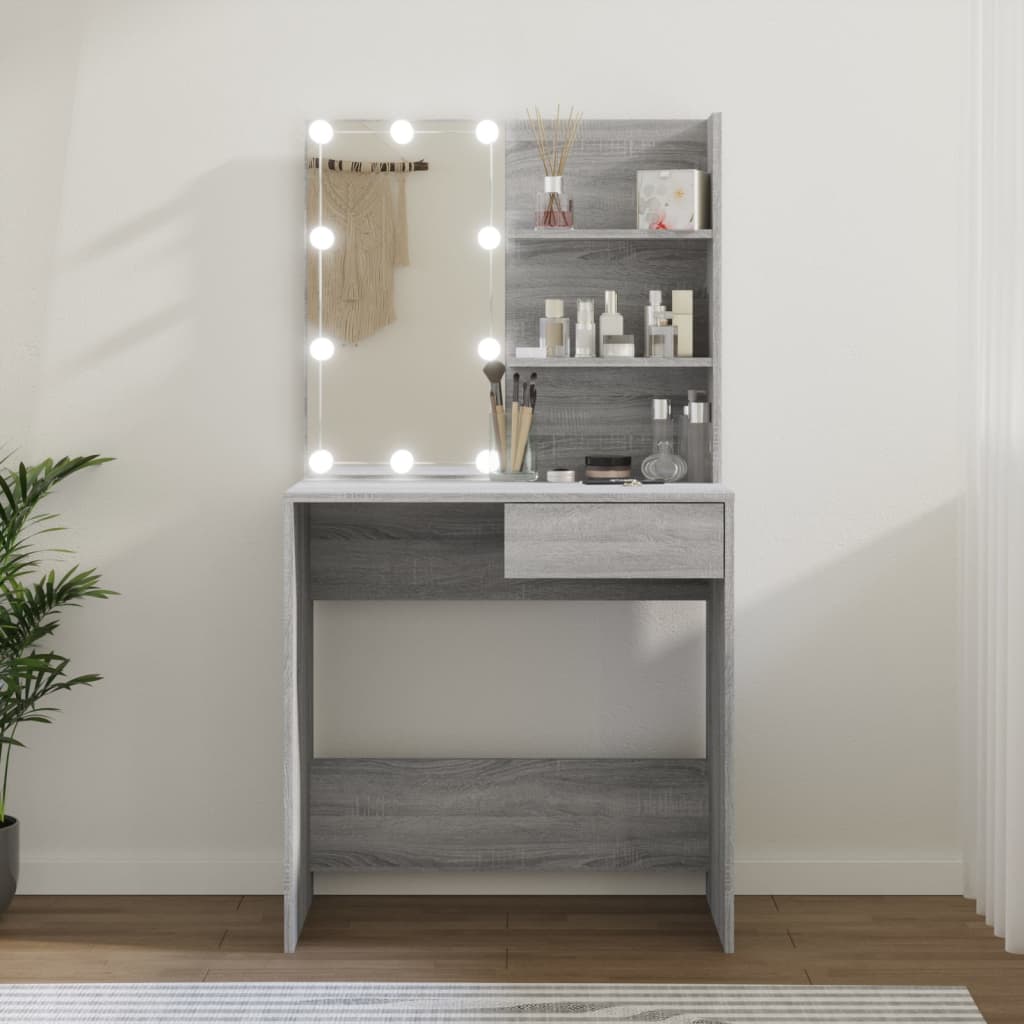vidaXL Schminktisch mit LED Grau Sonoma 74,5x40x141 cm