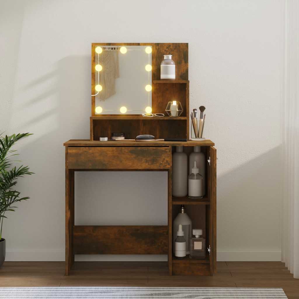 Toaletní stolek s LED kouřový dub 86,5 x 35 x 136 cm - obrázek 14