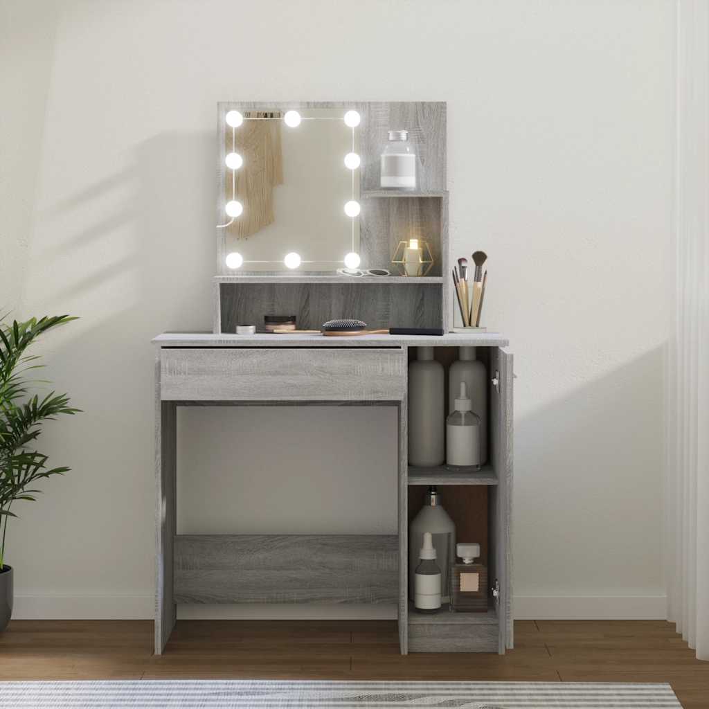 vidaXL Toaletka z LED, szary db sonoma, 86,5x35x136 cm