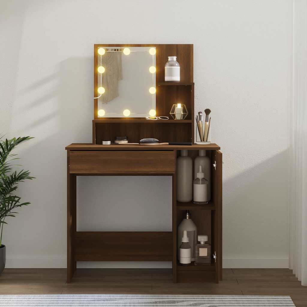 Toaletní stolek s LED hnědý dub 86,5 x 35 x 136 cm - obrázek 15